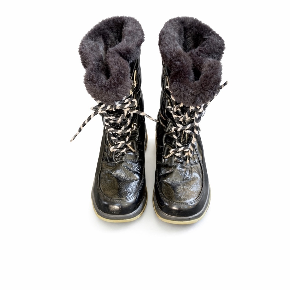 Sporto Black Faux Fur Lined Winter Boots White Laces Size 7